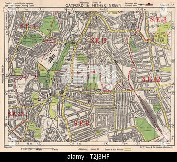 SE LONDON. Catford Her/Rushey/Lee Green Lewisham Ladywell. Speck 1948 Karte Stockfoto