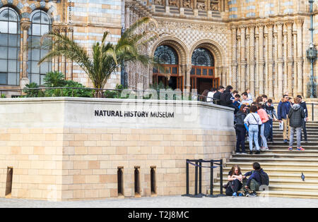 Eintritt Schritte auf der ikonischen Natural History Museum, Waterhouse Gebäude, in der Cromwell Road, South Kensington, London SW7, Besucher auf Schritte Stockfoto