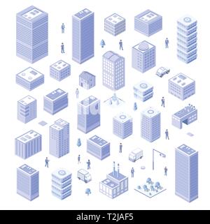 Isometrische set Haus Stadt Infrastruktur der Wirtschaft. Landschaft Stadt Bäume Parks illustration Vektor Stock Vektor