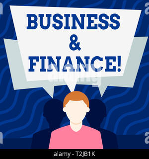 Schreiben Hinweis anzeigen Business und Finanzen. Business Konzept für bezieht sich auf Geld und Kredit in der Wirtschaft beschäftigt, gesichtslosen Mann zwei Schatten hat mit Spee Stockfoto