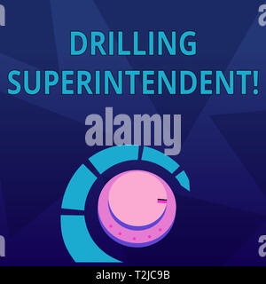 Wort schreiben Text Bohren Betriebsleiter. Business foto Präsentation Verantwortlichkeiten des Bohrprogramms öl gut Lautstärkeregelung Metall Knopf mit Markierung Stockfoto