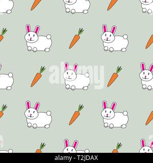 Cute nahtlose Muster mit niedlichen Kaninchen und Karotten. Vector Illustration. Für Textilien, Karten, Dekorationen, Wallpaper 10 eps Stock Vektor