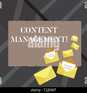 Text Anmelden Übersicht Content Management. Business foto Präsentation Prozesse unterstützt Sammlung und Veröffentlichung von Informationen geschlossen und Öffnen von Umschlägen wit Stockfoto