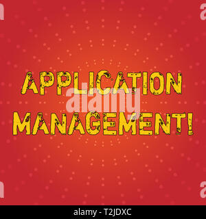 Text Zeichen angezeigt Application Management. Business Foto Text analysisaging Anwendungen während ihres gesamten Lebenszyklus Sunburst mit leeren Platz im Rechenzentrum ein Stockfoto
