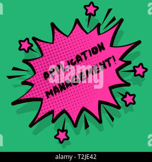 Text Zeichen angezeigt Application Management. Business Foto Text analysisaging Anwendungen während ihres gesamten Lebenszyklus Spiky leer Kämpfen und Schreien Ein Stockfoto