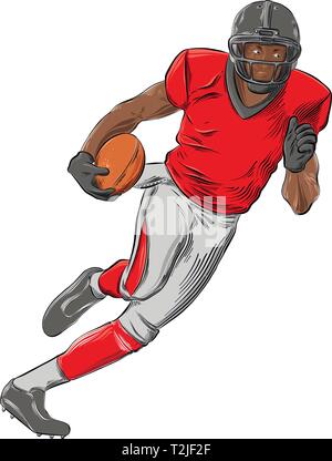 Hand gezeichnete Skizze des American football player in Farbe, auf weißem Hintergrund. Detaillierte Vintage Style Zeichnung. Vector Illustration. Stock Vektor