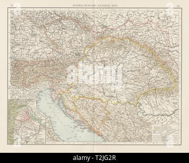 Österreich-ungarn. Tschechien Kroatien Bosnien Serbien. Wien Umgebung. Mal 1900 Karte Stockfoto