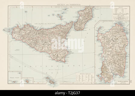 Sizilien und Sardinien. Italienischen Inseln. Die Zeiten 1900 alte antike Karte chart Stockfoto