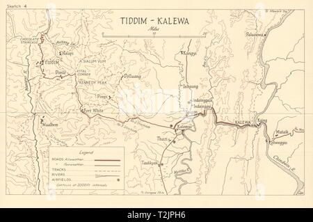 Burma Campaign. Tiddim-Kalewa. Schlacht von Kanton/Mandalay Dez 1944 WW2 1965 Karte Stockfoto