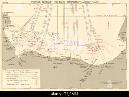 D-Day Operation Neptune 6 Juni 1944 Naval Bombardierung Landung in der Normandie 1961 Karte Stockfoto