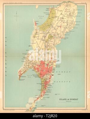 Bombay Insel Stadt Stadt zu planen. Mumbai. Britisch Indien 1909 alte antike Karte chart Stockfoto