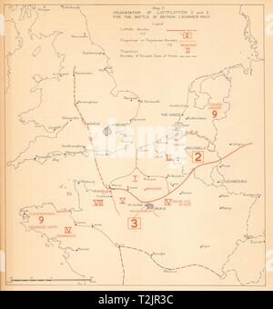 Luftwaffe Befehl Organisation. Die Schlacht um England, Sommer 1940. WW2 1957 Karte Stockfoto