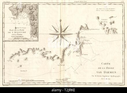 Carte de la Terre Van Diemen. Tasmanien. Adventure Bay. Australien. BONNE Karte 1790 Stockfoto