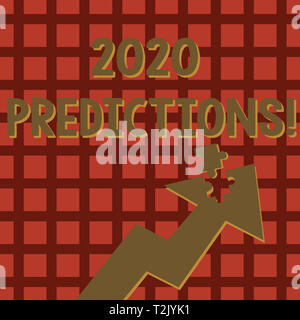 Schreiben Hinweis, 2020 Vorhersagen. Business Konzept für Aussage über was Sie denken wird in Zukunft passieren, Pfeil nach Oben mit freistehenden Teil Stockfoto