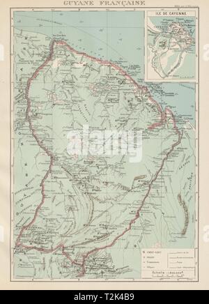 Französisch Guyana. Guyane Française. Île de Cayenne plan 1929 alte vintage Karte Stockfoto