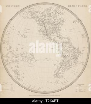 Der westlichen Hemisphäre. Nord- und Südamerika. Mexikanischen Texas. Pazifik Neuseeland. SDUK 1844 Karte Stockfoto