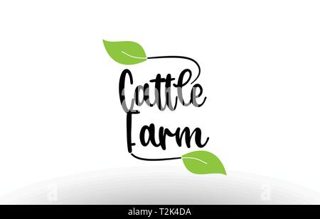 Rinder Farm Word oder Text mit grünen Blättern auf weißem Hintergrund geeignet für Card Symbol oder Typografie Logo Design Stock Vektor