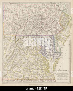 Pennsylvania New Jersey Delaware Maryland Virginia Chesapeake Bay. SDUK 1844 Karte Stockfoto