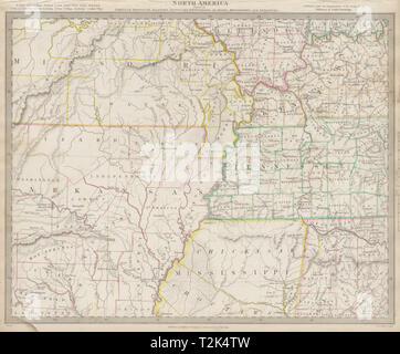 Mississippi Valley. AR MO TN MS KY AL Choctaw Chickasaw Grenzen SDUK 1844 Karte Stockfoto