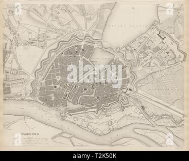 HAMBURG antike Stadt Stadtplan Plan. St Pauli. Die Hafencity. SDUK 1844 alte Stockfoto