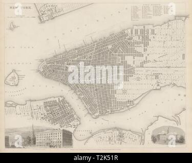 NEW YORK CITY antique Town City Karte planen. Manhattan Brooklyn Jersey. SDUK 1844 Stockfoto