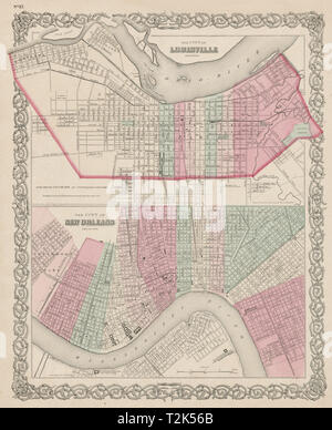 Louisville, Kentucky und New Orleans, Louisiana antiken Stadt plant COLTON 1863 Karte Stockfoto