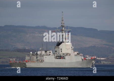 SPS Almirante Juan de Borbón (F102), Alvaro de Bazan-Klasse Fregatte durch die Spanische Marine betrieben, bei Ihrer Ankunft für Übung gemeinsame Krieger 19-1. Stockfoto