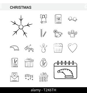 Weihnachten Hand gezeichnet Symbol Stil festlegen, auf weißem Hintergrund. - Vektor Stock Vektor