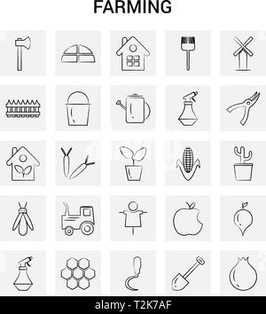 25 Hand gezeichnet Landwirtschaft Icon Set. Grauer Hintergrund Vektor Doodle Stock Vektor