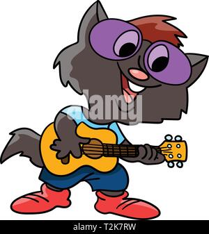 Cartoon Cat spielt Gitarre und Gesang Vector Illustration Stock Vektor