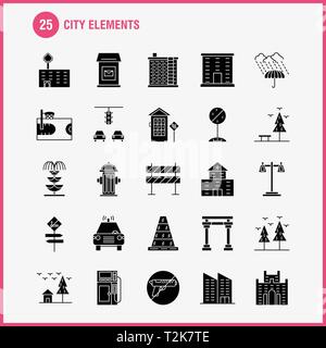 Stadt Elemente solide Glyphe Icons Set für Infografiken, Mobile UX/UI-Kit und Print Design. Gehören: Auto, Fahrzeug, Reisen, Transport, Swing Kids, Parks, Stock Vektor