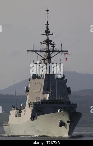 SPS Cristobal Colon (F105), Alvaro de Bazan-Klasse Fregatte durch die Spanische Marine betrieben, bei Ihrer Ankunft für Übung gemeinsame Krieger 19-1. Stockfoto