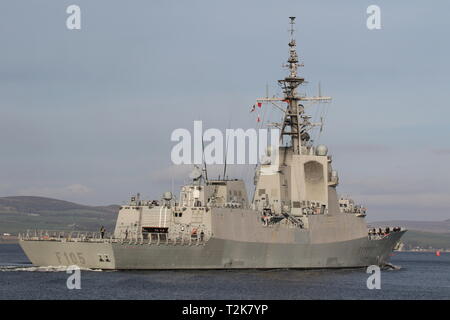SPS Cristobal Colon (F105), Alvaro de Bazan-Klasse Fregatte durch die Spanische Marine betrieben, bei Ihrer Ankunft für Übung gemeinsame Krieger 19-1. Stockfoto