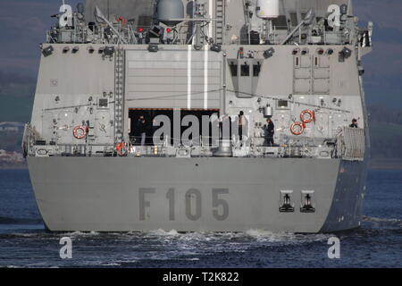 SPS Cristobal Colon (F105), Alvaro de Bazan-Klasse Fregatte durch die Spanische Marine betrieben, bei Ihrer Ankunft für Übung gemeinsame Krieger 19-1. Stockfoto