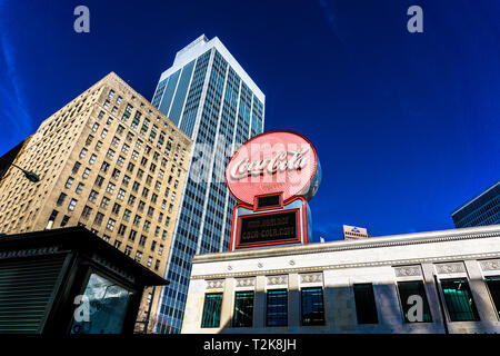 Ein Blick auf die Coca-Cola-Schild in der Innenstadt von Atlanta Georgia Stockfoto