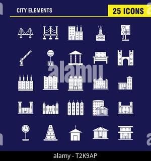 Stadt Elemente solide Glyphe Icons Set für Infografiken, Mobile UX/UI-Kit und Print Design. Gehören: Auto, Fahrzeug, Reisen, Transport, Brunnen, Wasser Sho Stock Vektor