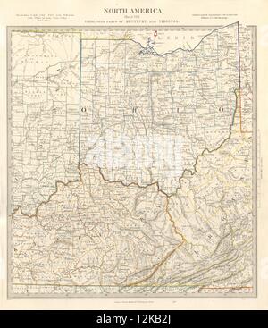 USA. Ohio mit Teilen von Kentucky, Virginia & Indiana. In den Grafschaften. SDUK 1846 Karte Stockfoto