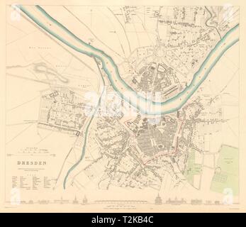 DRESDEN. Antike Stadt Stadtplan Plan. Die wichtigsten Gebäude Profile. SDUK 1847 alte Stockfoto