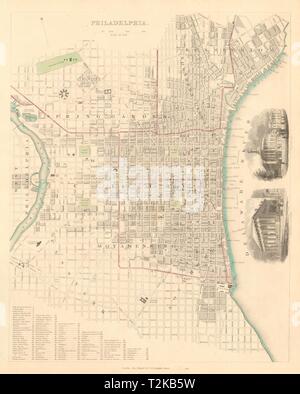 PHILADELPHIA. Antike Stadt Stadtplan Plan. Inset US Bank, auszutauschen. SDUK 1847 Stockfoto