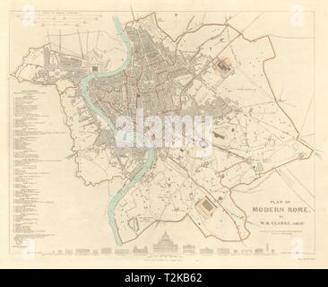 Rom ROMA. Antike Stadt Stadtplan Plan. Original hand Färbung. SDUK 1847 Stockfoto