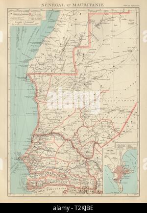 Französisch Westafrika. Senegal & Mauritanie/Mauretanien. Dakar plan 1931 alte Karte Stockfoto