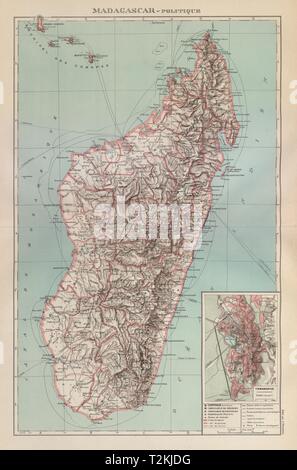 COLONIAL MADAGASKAR. Antananarivo/Antananarivo Stadt zu planen. Komoren Mayotte 1931 Karte Stockfoto