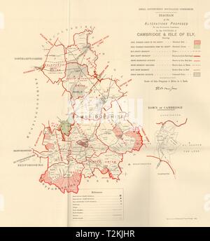Änderungen in Cambridgeshire vorgeschlagen. JONES. Grenzkommission 1888 Karte Stockfoto