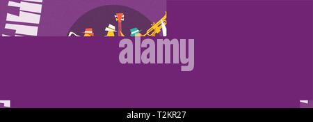 International Jazz Tag banner Abbildung: live Musik Band diverse Musical Instrument im Konzert oder Festival Veranstaltung. Stock Vektor