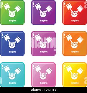 Motor Icons Set 9 Colour Collection isoliert auf Weiss für jedes Design Stock Vektor