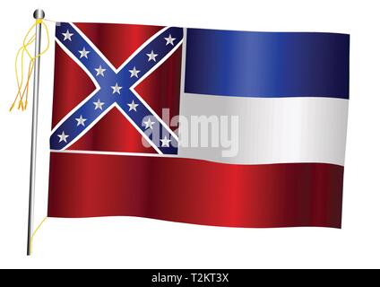 Die Mississippi State Flag gesetzt gegen gegen einen weißen Hintergrund. Stock Vektor