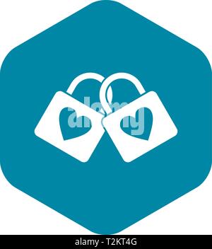Zwei gesperrt Vorhängeschlösser mit Herz Symbol in einem einfachen Stil auf weißem Hintergrund Stock Vektor
