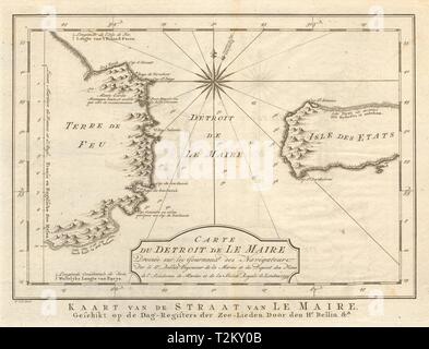 'Carte du détroit de Le Maire" Straße. Tierra del Fuego. BELLIN/SCHLEY 1757 Karte Stockfoto