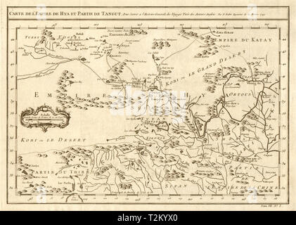 'L'Empire de Hya et Partie de Tangut'Xi Xia China Mongolei Gobi BELLIN 1749 Karte Stockfoto