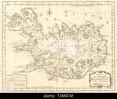 'Carte de l'Islande". Antike Karte von Island durch BELLIN 1768 alte Stockfoto
